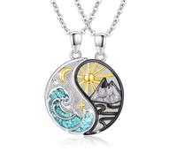 REDSUN Yin Yang - Collana in argento sterling 925, con ciondolo a forma di sole e montagna, per coppia, collana dell'amicizia, 2 pezzi, regalo per donne e uomini e figlie (turchese2)