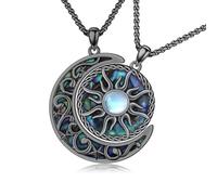 REDSUN Yin Yang - Collana in argento sterling 925, con sole e luna, argento, oro/nero, ciondolo celtico Tai Chi con ciondolo a forma di sole e abalone, idea regalo per donne partner, 20 mm/0.78 Zoll
