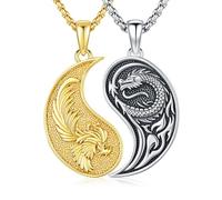 REDSUN Yin Yang, collana in argento sterling 925, Yin Yang, con drago, fenice, coppia, per lui e per lei, ciondolo a forma di drago, regalo per donne, uomini, coppie, partner, compleanno, San