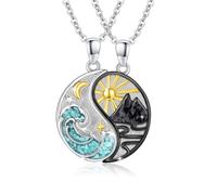 REDSUN Yin Yang, collana in argento Sterling con sole e luna, ciondolo a forma di elefante per coppia, collana BFF, 2 pezzi, gioielli regalo per donna e uomo, 20 mm, Argento sterling