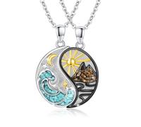REDSUN Yin Yang, collana in argento Sterling con sole e luna, ciondolo a forma di elefante per coppia, collana BFF, 2 pezzi, gioielli regalo per donna e uomo, Argento sterling