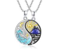 REDSUN Yin Yang, collana in argento Sterling con sole e luna, ciondolo a forma di elefante per coppia, collana BFF, 2 pezzi, gioielli regalo per donna e uomo, Argento sterling