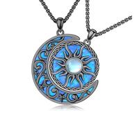 REDSUN Yin Yang, collana per partner con sole e luna, in argento sterling 925, nero, con ciondolo Tai Chi, opale, per coppie, amicizia, coppia, regalo per uomini, donne, compleanni, anniversari