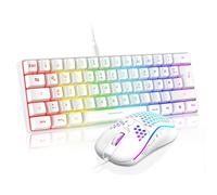 RedThunder 60% RGB, set di tastiera e mouse da gioco, 7200 DPI, mini tastiera da gioco, 62 tastiere, layout tedesco, ultraleggero con struttura a nido d'ape per PC MAC PS5 Xbox Gamer (bianco).