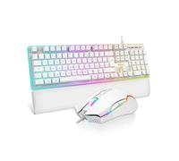 RedThunder K10 Set di Poggiapolsi in Pelle 3-in-1, Retroilluminazione Dinamica RGB + Sensazione meccanica, Tasti Anti Ghosting + Mouse 7D 7200DPI, Layout IT, Giocatori PC - Bianco