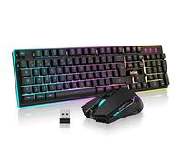 RedThunder K10 Set Tastiera e Mouse da Gioco Wireless, Retroilluminazione a RGB, Batteria Ricaricabile da 3800 mAh, Sensazione Meccanica, Anti-Ghosting+Mouse 7D 3200DPI, Layout IT QWERTY, Giocatori PC