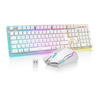 RedThunder K10 Set Tastiera e Mouse da Gioco Wireless, Retroilluminazione a RGB, Batteria Ricaricabile da 3800 mAh, Sensazione Meccanica, Anti-Ghosting+Mouse 7D 3200DPI, Layout IT, Giocatori PC-Bianco