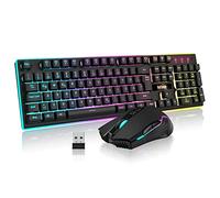 RedThunder K10 - Tastiera e mouse wireless da gioco, layout QWERTZ DE, capacità della batteria 3000 mA e mouse wireless da gioco 3200 DPI per gamer (nero)