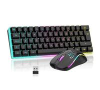 RedThunder K62 - Tastiera e mouse wireless 60% RGB, layout UK 62 tasti, mini tastiera retroilluminata ultra compatta, mouse ottico cellulare leggero, set portatile per PC, PS5, Xbox Gamers (nero)