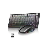 RedThunder K75 Combinazione Tastiera e Mouse Wireless RGB, Ricaricabile, Modalità 2.4G/USB/BT, 75% Layout TKL Tastiera da Gioco Ultra Compatta e Mouse Ottico 4800DPI Honeycomb (Gradient Grey)