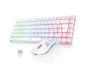 RedThunder K84 - Set tastiera e mouse wireless da gioco, layout QWERTZ DE, ricaricabile, ultra leggero, con struttura a nido d'ape per PC MAC PS5 Xbox Gamer [versione bianca 2024]