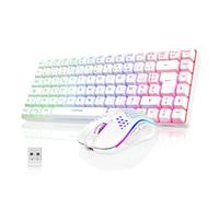 RedThunder K84 - Tastiera combinata e mouse USB wireless Gamer, AZERTY francese, ricaricabile RGB retroilluminata, tastiera TKL al 75% e mouse ottico leggero a nido d'ape 3200 DPI(bianco)