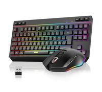 RedThunder Set tastiera e mouse wireless 75%, QWERTZ 94 tasti TKL Layout, RGB, tastiera wireless ricaricabile con tasti funzione multimediale, mouse ottico 7D per PC Xbox PS5, ufficio (nero)