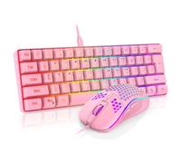 RedThunder Tastiera da gioco e mouse combo al 60%, mini tastiera ultra compatta a 61 tasti RGB retroilluminata, mouse ottico a nido d'ape leggero da 7200 DPI, set da gioco con cavo RGB per PC, Mac,