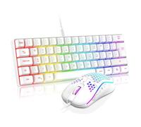 RedThunder Tastiera e mouse da gioco 60% RGB, tastiera mini retroilluminata ultra compatta, mouse ottico cellulare leggero 7200 DPI, set da gioco portatile cablato per giocatori PC PS5 (bianco)