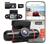REDTIGER a 4 Canali Dashcam Auto con Visione a 360°,Doppia STARVIS 2,2,5K*2+1080P*2 Anteriore e Posteriore interna sinistra destra, WiFi 5,8 GHz,8 Luci IR per Visione Notturna, 4 obiettivi Regolabili,
