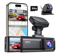 REDTIGER Dashcam 4K+1080P Anteriore e Posteriore, Scheda 64GB, WiFi 5,8 GHz | Doppia Dashcam, GPS, Schermo LCD da 3,18", Registrazione in Loop, Monitor di Parcheggio, Supporta Fino a 512 GB (F7N)