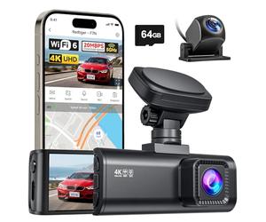 REDTIGER Dashcam 4K+1080P Anteriore e Posteriore, Scheda 64GB, WiFi 5,8 GHz | Doppia Dashcam, GPS, Schermo LCD da 3,18", Registrazione in Loop, Monitor di Parcheggio, Supporta Fino a 512 GB (F7N)