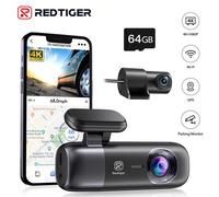 REDTIGER F9 Dash Cam 4K Telecamera per auto GPS WiFi anteriore e posteriore per modalità parcheggio Registratore per auto con visione notturna da 64 GB tramite controllo tramite app