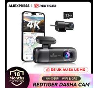 REDTIGER F9 Dash Cam 4K Telecamera per auto GPS WiFi anteriore e posteriore per modalità parcheggio Dvr per auto per registratore per auto per visione notturna tramite controllo app