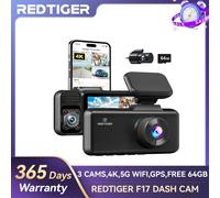 REDTIGER Telecamera per auto a 3 canali Telecamera da cruscotto 4K per visione notturna IR Dvr per auto per telecamere per auto triple WiFi 5G GPS integrato WDR