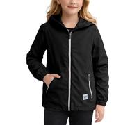 Reebok Giacca a vento da ragazza, leggera, resistente al vento e all'acqua, isolata, con maniche e cappuccio, Nero tinta unita, 14-16