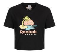 Reebok Grafico Ritagliato Donna T-Shirt Piccolo Superiore Nero GJ4864 Nuovo
