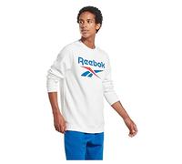 Reebok Grande Equipaggio con Logo impilato Felpa, Bianco, S Uomo