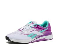 Reebok Nano X5 - Scarpe da Ginnastica da Donna, per Cross Training, Palestra, Camminata, Calzature Bianco/Viola Rave/Ai Aqua, 35 EU