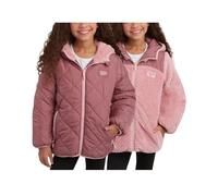 Reebok Piumino reversibile da ragazza, trapuntato, invernale, con fodera in pile da neve, calda giacca con cappuccio, per bambine (7-16), Rosa polverosa scura, 10-12