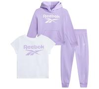 Reebok Set di abbigliamento sportivo per bambine e bambine, 3 pezzi, in pile, con felpa con cappuccio e pantaloni da jogging, Lavanda, 2 anni