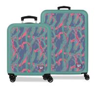 Reebok Tacoma Set di Valigie Verde Turchese 46x65x25 cm Rigido ABS Lucchetto a Combinazione Integrato 56L 6.6 kg 4 Doppie Ruote Bagaglio a Mano