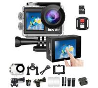 REEDTOCK Action Camera 5K30FPS con doppio schermo, EIS anti-shake e custodia impermeabile, fotocamera subacquea con touch screen, telecomando, WiFi, scheda da 64 GB, per vlogging, viaggi, surf