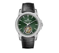 REEF TIGER Orologio da polso da uomo con lunetta in cristallo brillante meccanico automatico RGA1904 Tourbillon cinturino in pelle classico di lusso, RGA1904-YNBD, moderno