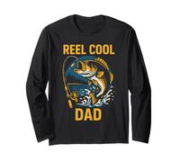 Reel Cool Dad Funny Uomo Vintage Big Mouth Bass Fishing Maglia a Manica