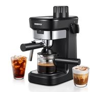 Reemix Macchina Caffè Macinato 6 Bar, Macchina da Caffè Espresso Manuale con Funzione Vapore, Schiuma di Latte Cremosa, Cappuccino Professionale, Piano Scalda Tazze, Misurino e Pressino Inclusi, Nero