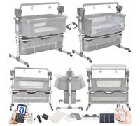 Reenborn Elettrico Bluetooth Intelligente Pieghevole Culla Neonato Next to me, Convertibile Culla Co-sleeping Fianco Letto con Musica, Telecomando e 5 Ingranaggi Oscillanti (601 Mid Grey)