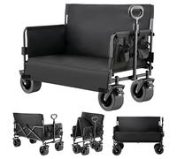 Reenborn Il Carrello Spiaggia per Convertisce Panchina, Carrello Campeggio Pieghevole Ruote Grandi, Vagone da Drogheria per Lo Shopping, Giardino, Sport e Pesca (LY008-Black)