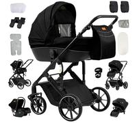 Reenborn Passeggino 4 in 1, Passeggino Trio con Due Modi Reversibili Spingere, Trio con Telaio Alluminio Paesaggistico Alto, Trio Neonati con Design Pieghevole in Un Clic (688 Black)