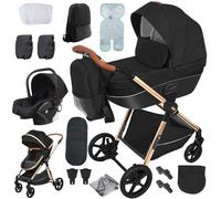 Reenborn Passeggino 4 in 1, Passeggino Trio con Due Modi Reversibili Spingere, Trio Neonati con Telaio Alluminio Paesaggistico Alto, Design Pieghevole in Un Clic (H2 Black)