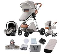 Reenborn Passeggino Trio, Passeggino 3 in 1 con Due Modi Reversibili Spingere, Trio con Telaio Alluminio Paesaggistico Alto, Tris Passeggini Neonati Design Pieghevole in Un Clic (V9 Light Grey)