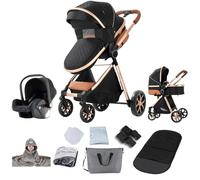 Reenborn Passeggino Trio, Passeggino 3 in 1 con Due Modi Reversibili Spingere, Trio Neonati con Design Pieghevole in Un Clic, Telaio Alluminio Paesaggistico Alt (YV9 Black)