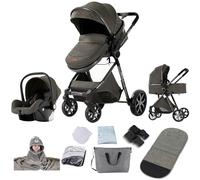 Reenborn Passeggino Trio, Passeggino 3 in 1 con Due Modi Reversibili Spingere, Trio Neonati con Design Pieghevole in Un Clic, Telaio Alluminio Paesaggistico Alt (YV9 Deep Grey)