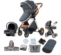 Reenborn Passeggino Trio, Passeggino 3 in 1 con Due Modi Reversibili Spingere, Trio Neonati con Design Pieghevole in Un Clic, Telaio Alluminio Paesaggistico Alt (YV9 Blue)