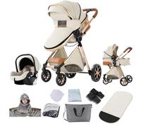 Reenborn Passeggino Trio, Passeggino 3 in 1 con Due Modi Reversibili Spingere, Trio Neonati con Design Pieghevole in Un Clic, Telaio Alluminio Paesaggistico Alt (YV9 Creamy White)
