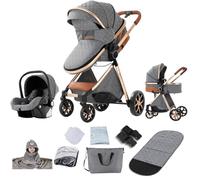 Reenborn Passeggino Trio, Passeggino 3 in 1 con Due Modi Reversibili Spingere, Trio Neonati con Design Pieghevole in Un Clic, Telaio Alluminio Paesaggistico Alt (YV9 Grey)