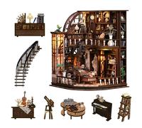 Reenovan Kit fai da te in miniatura per adulti e adolescenti, mini scena della grande libreria, decorazione per la casa con LED, puzzle in legno 3D regalo per gli amanti dei libri e gli appassionati