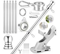 REERON Kit di aste per bandiera, con anelli girevoli in metallo, 1,8 m, con cuscinetti rotanti a 360°, supporto a 2 posizioni e asta in acciaio inox da 2,5 cm, per esterni, portico, montaggio a parete