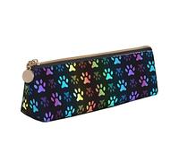 ReesEt Modello animale impronta zampa arcobaleno, Astuccio per matite Astuccio per penne triangolare Astuccio per matite in pelle portatile con custodia per cosmetici con cerniera