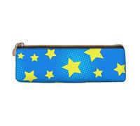 ReesEt Motivo a stella brillante su sfondo blu Astuccio per matite Astuccio per penne triangolare Astuccio portatile in pelle con astuccio per cosmetici con cerniera